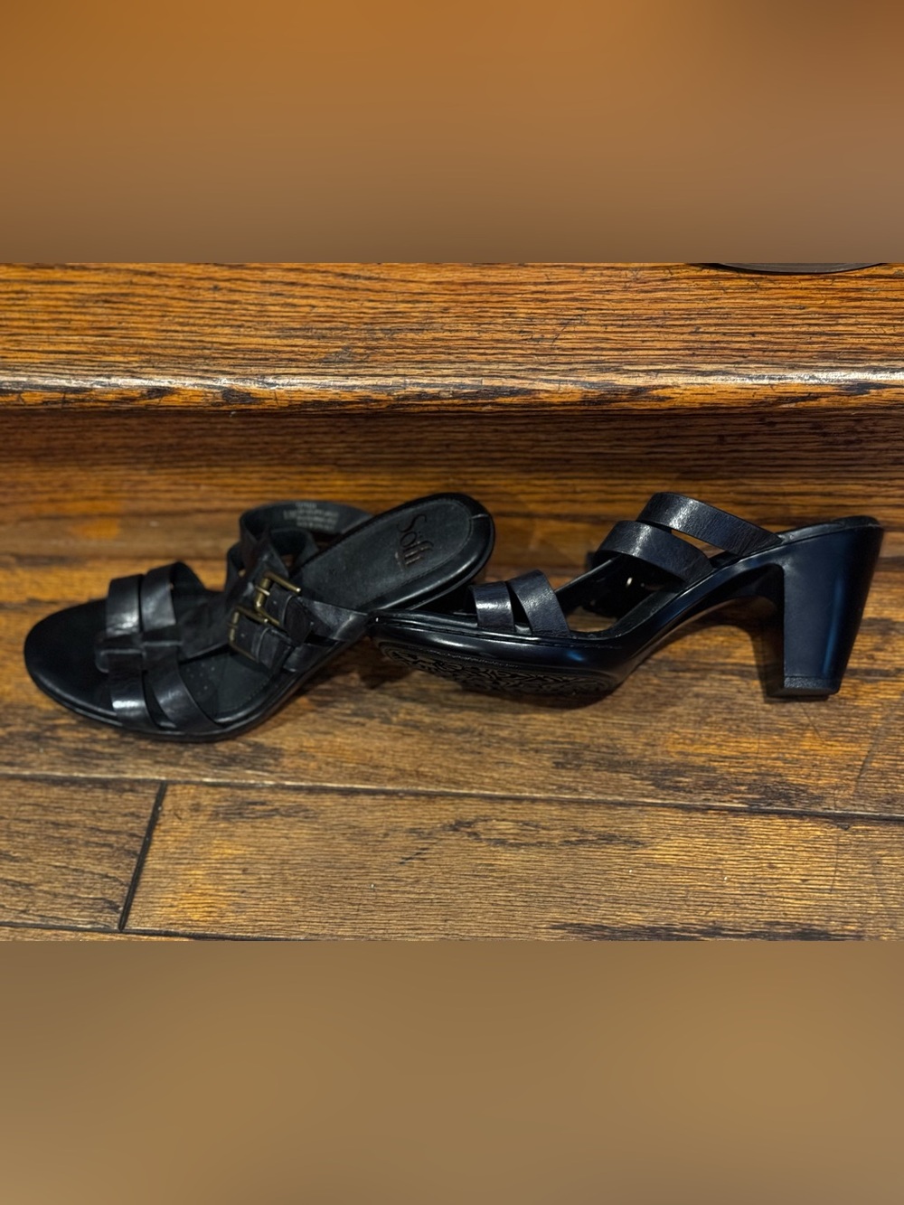 Sofft Black Strappy Wedge Slide Sandals